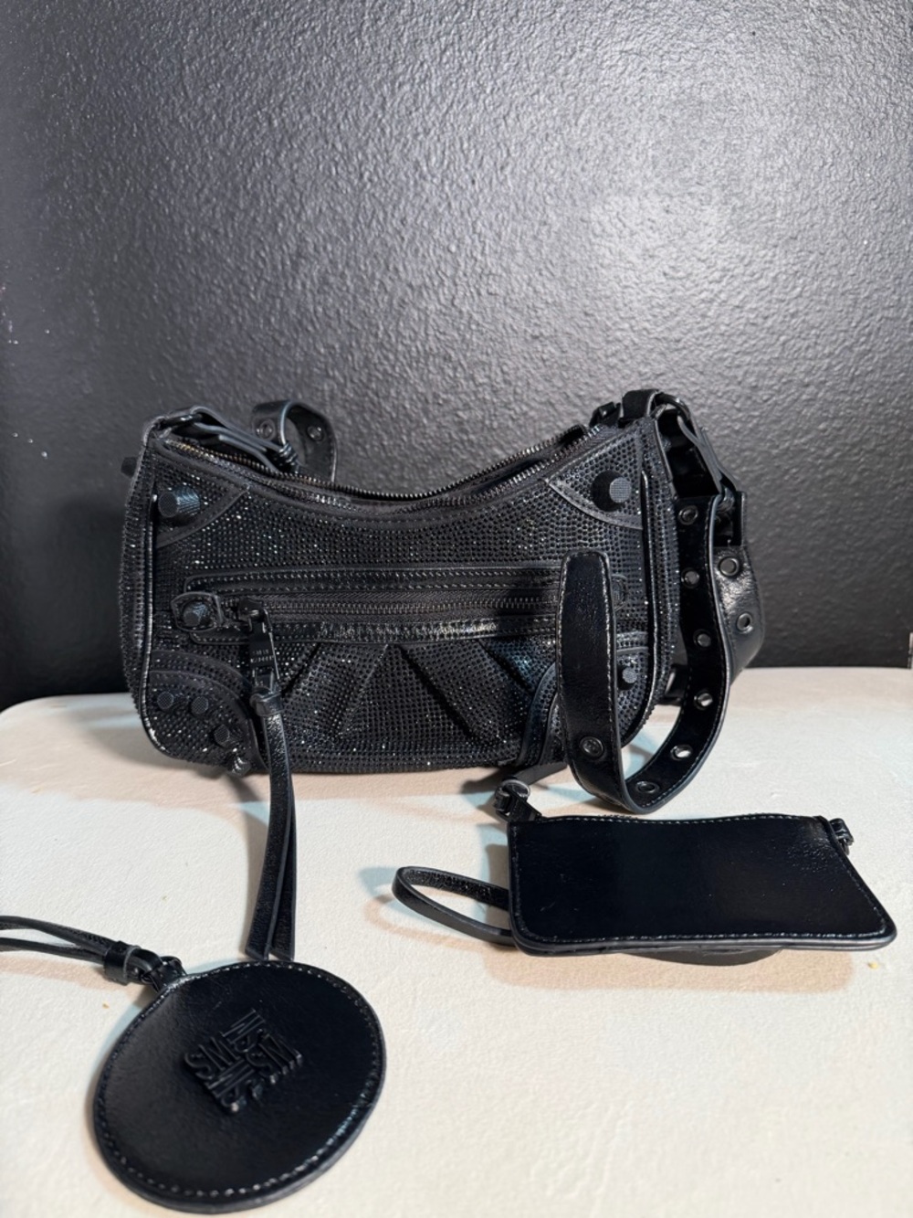 Steve Madden Black Studded Shoulder Bag with Detachable Pouches